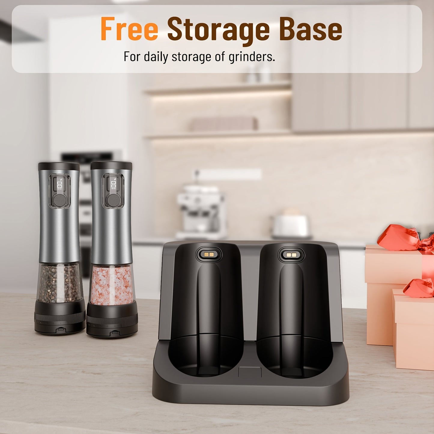Stainless Steel Electric Pepper Salt Grinder Set with LED, USB Charging