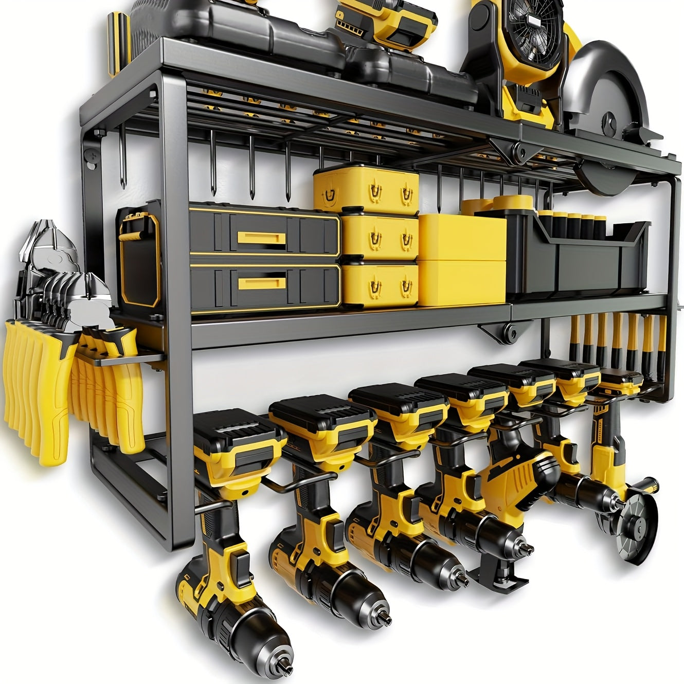 Heavy Duty Power Tool Organizer with Drill Holder & Charging Station - Ideal for Garage & Outdoor Use