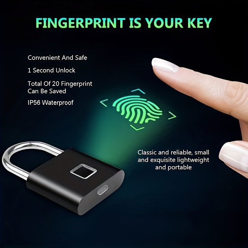Compact Smart Fingerprint Padlock - Keyless, USB Rechargeable, Waterproof Security for Luggage & Backpacks
