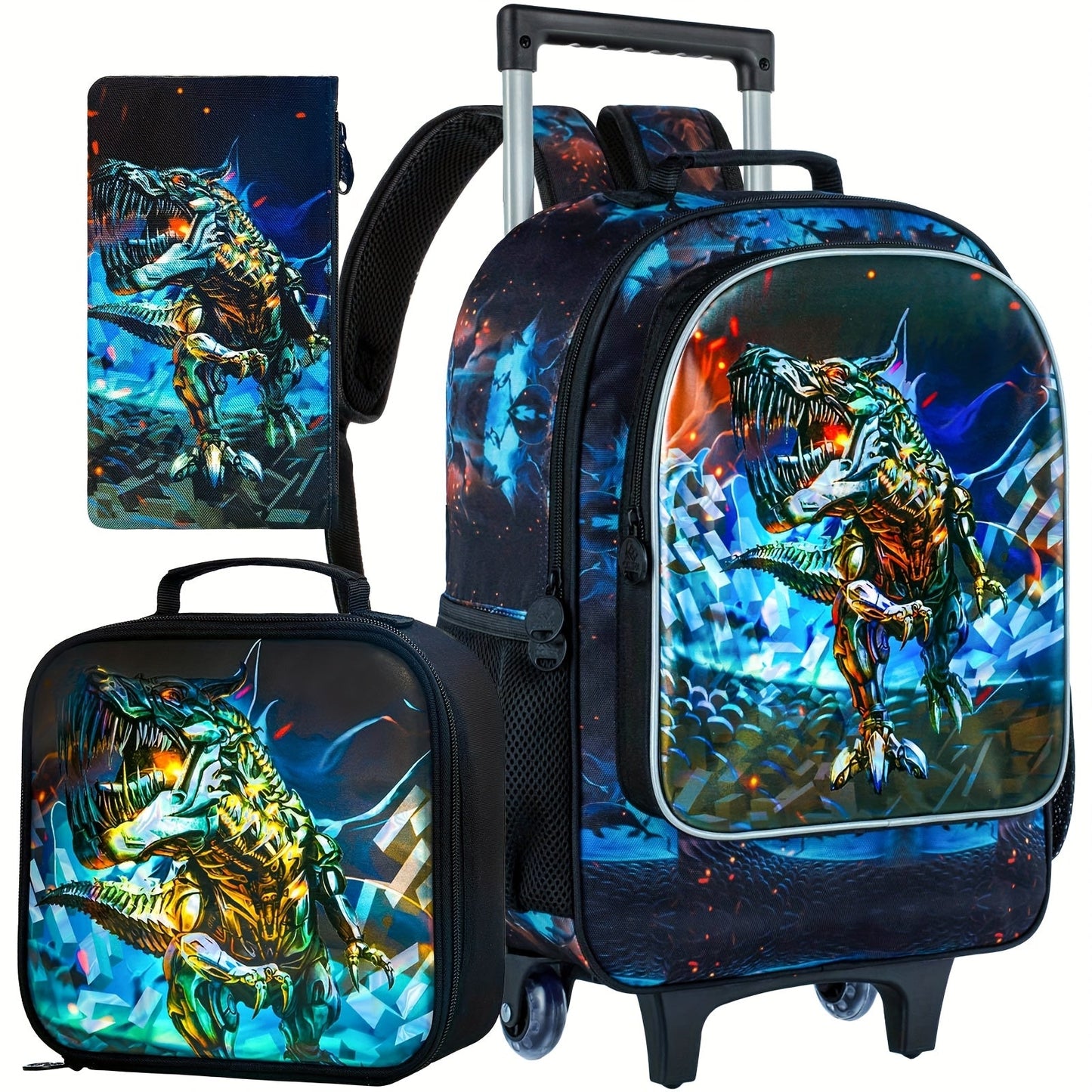 3pcs Rolling Backpack for Boys with Adjustable Straps and Roller Wheels