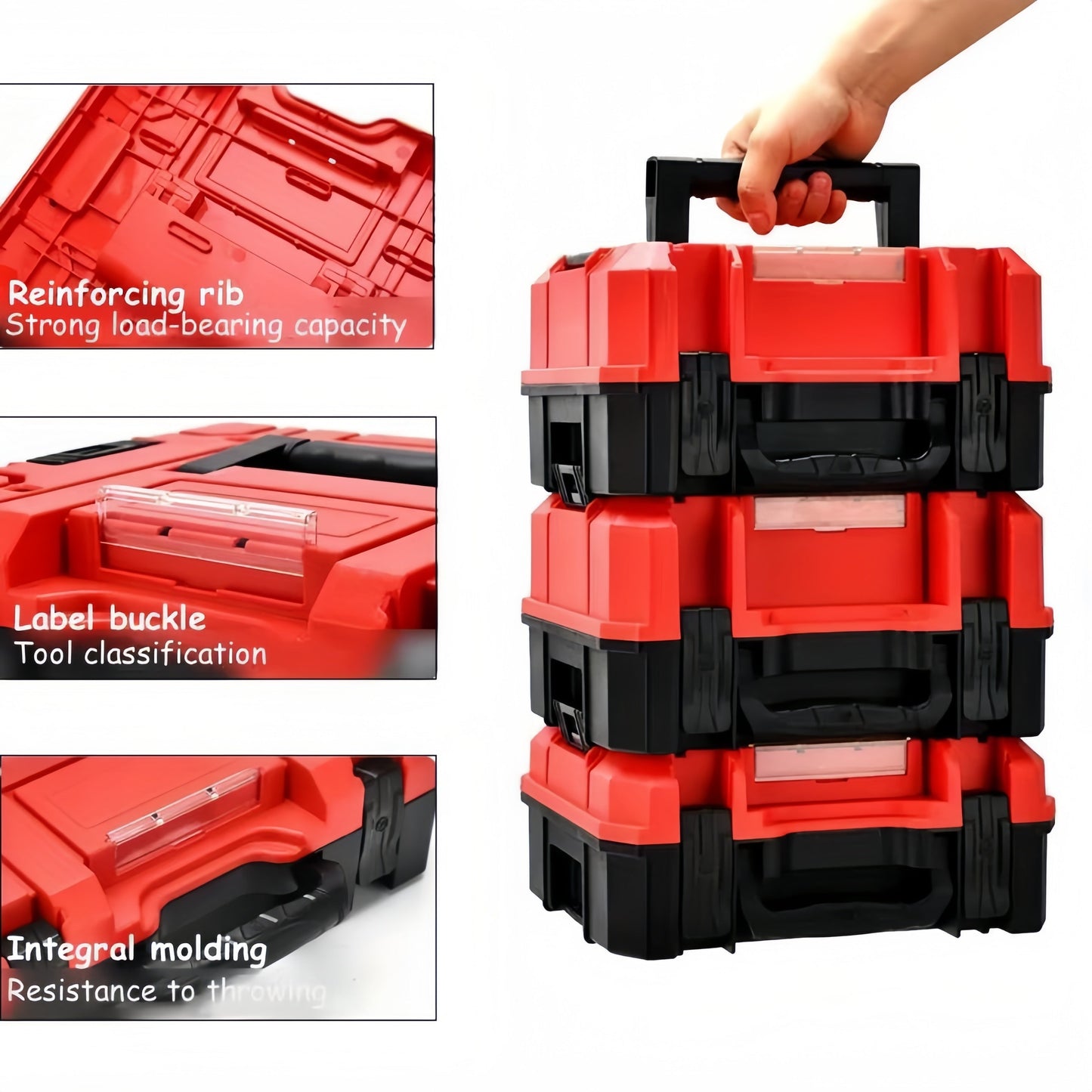 ITECHJOY Durable Plastic Toolbox - Stackable, Multi-Compartment Organizer for Electricians & Carpenters
