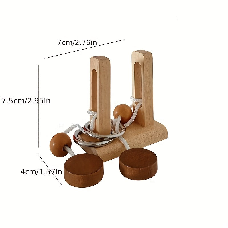 6pcs Wooden Topological Puzzle Rope Untying Game Set with Pillars and Building Blocks