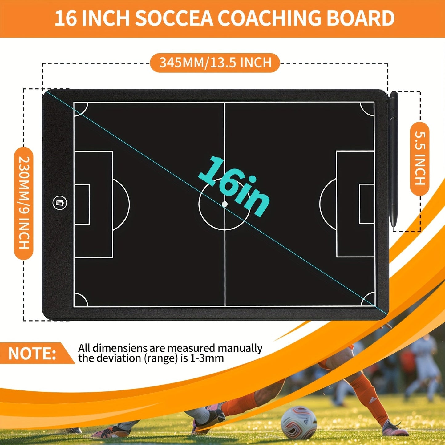 16-Inch Electronic Coach Tablet for Soccer & Basketball - Dual-Sided Field Layout