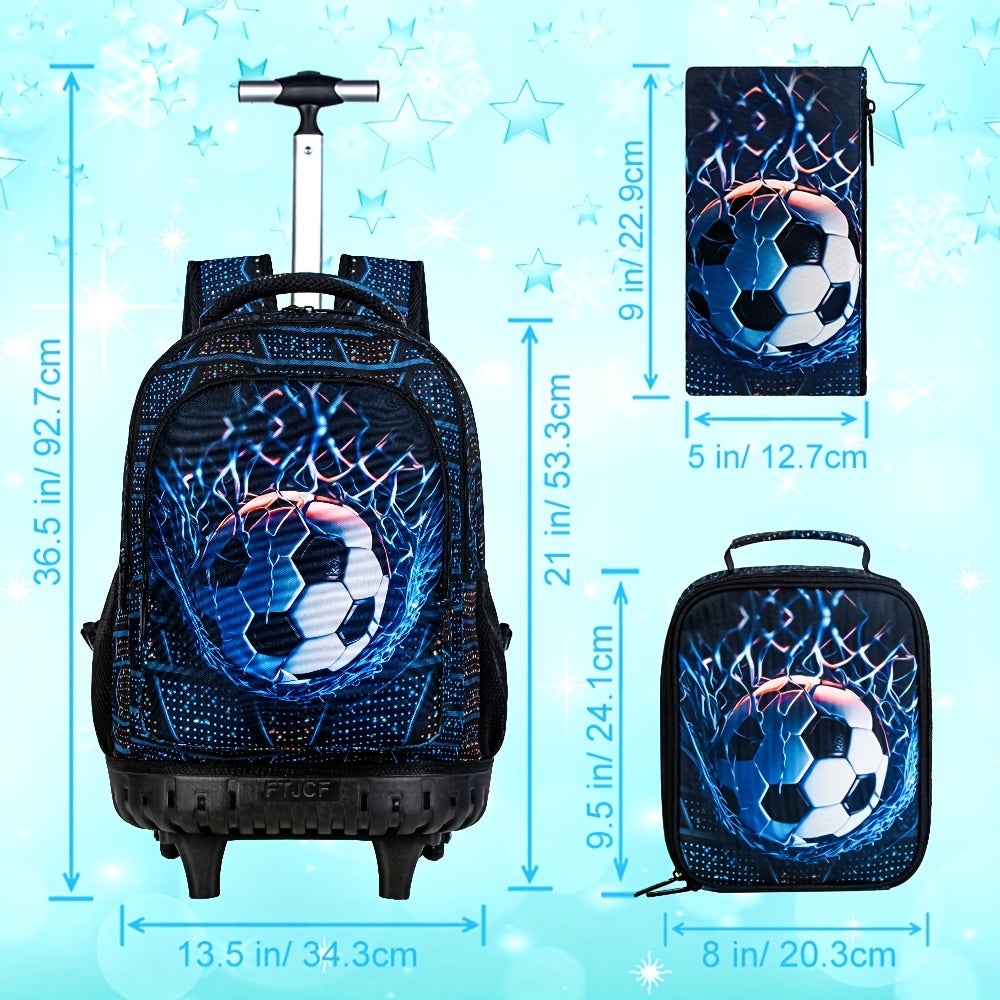 Rolling Backpack with Wheels - Durable Polyester, Adjustable Straps, Zip Closure