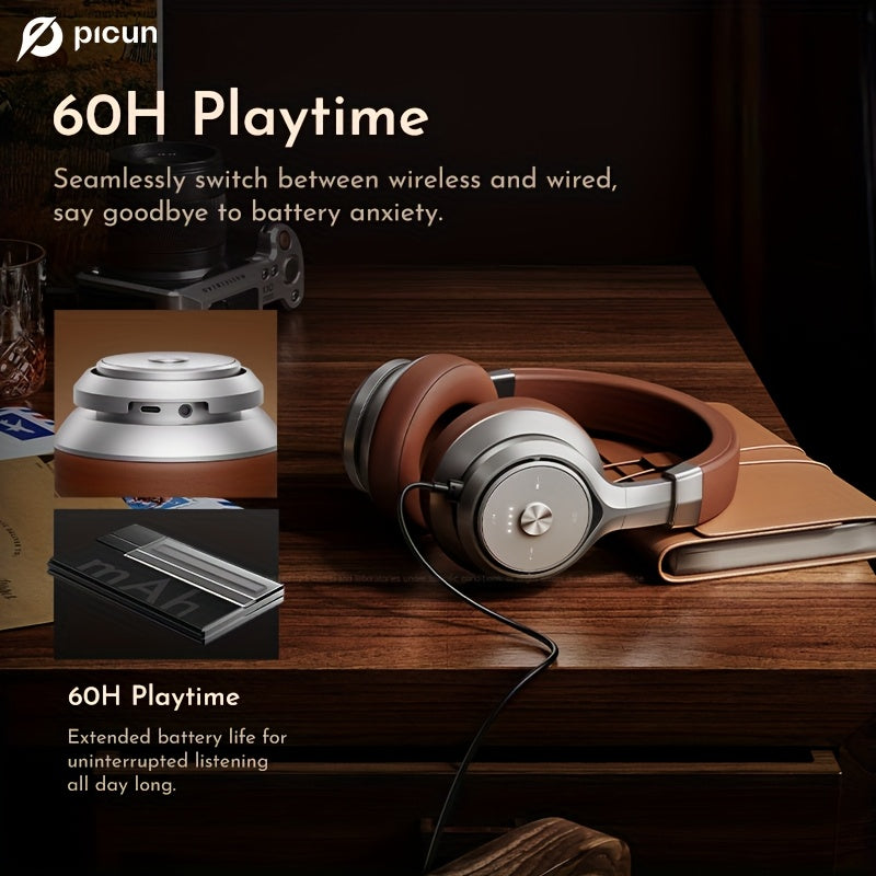 PICUN P28X Wireless Headphones - 35-Hour Battery, Low Latency, Type-C Charging