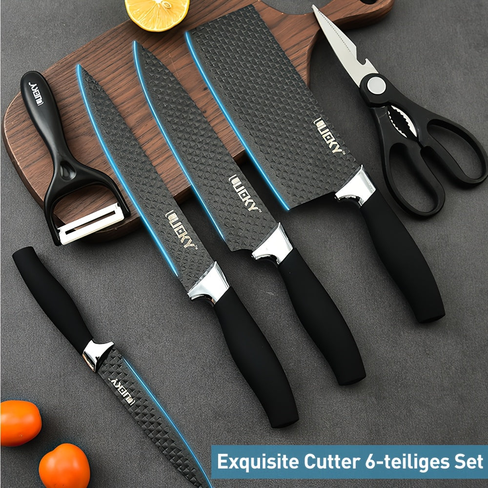 6pcs Multi-Size Kitchen Knife Set - Stainless Steel, Super Sharp, Brown Handles, Ideal for Cooking & Camping, Perfect Gift with Elegant Packaging
