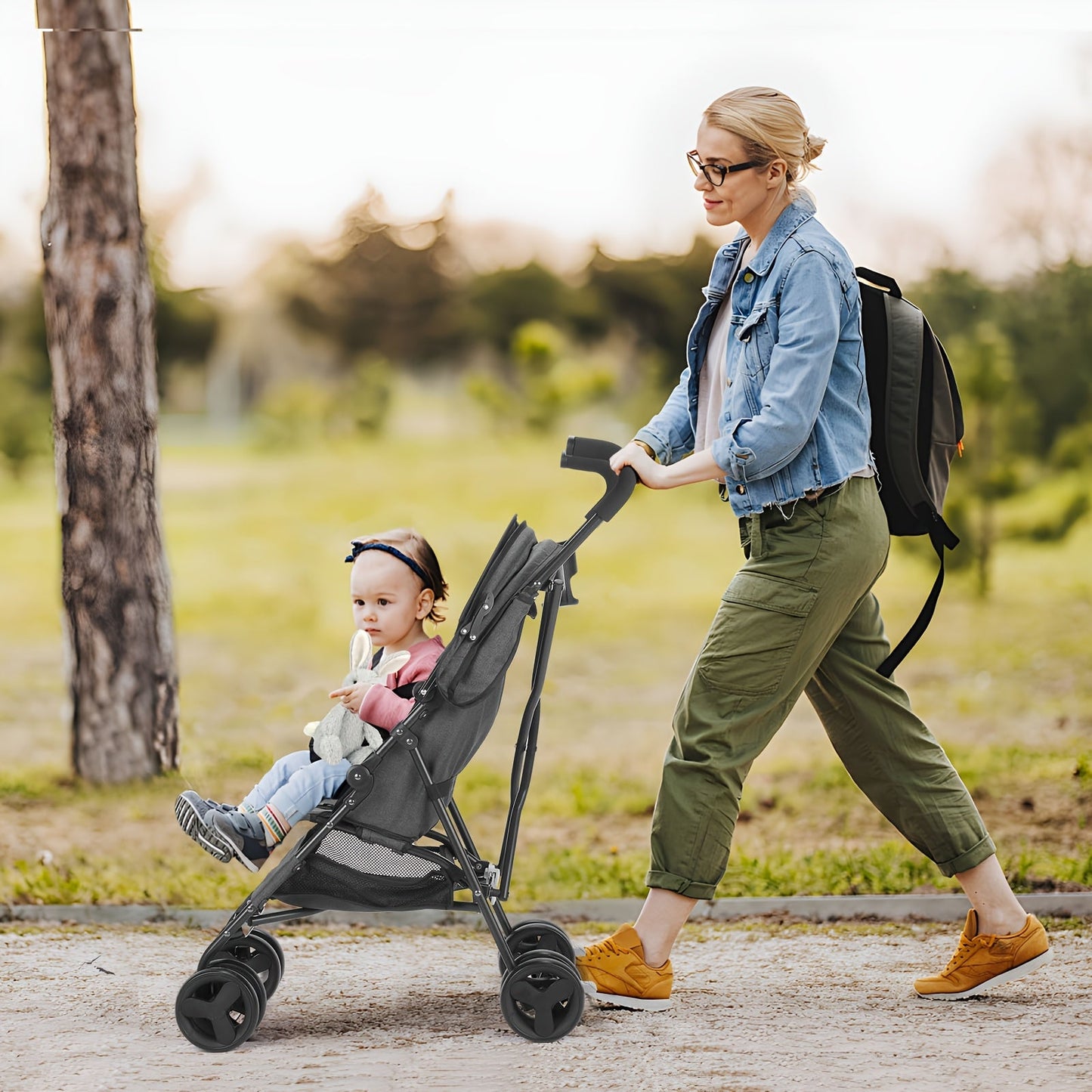 Lightweight Foldable Baby Travel Stroller with Secure 5-Point Harness & Sun Canopy