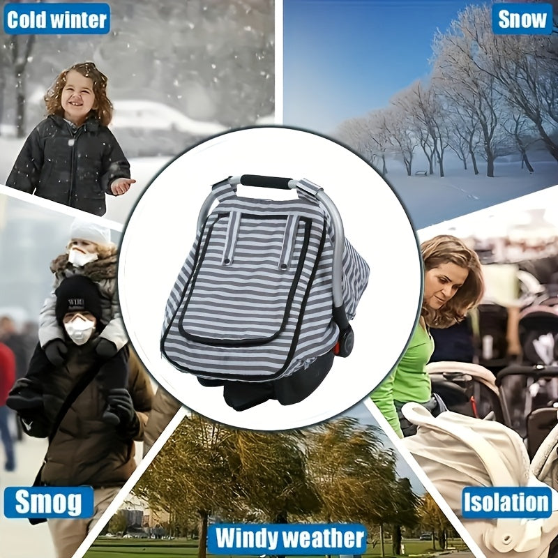 Gray Striped Windproof Car Seat Canopy - Cozy & Warm Cover for Kids