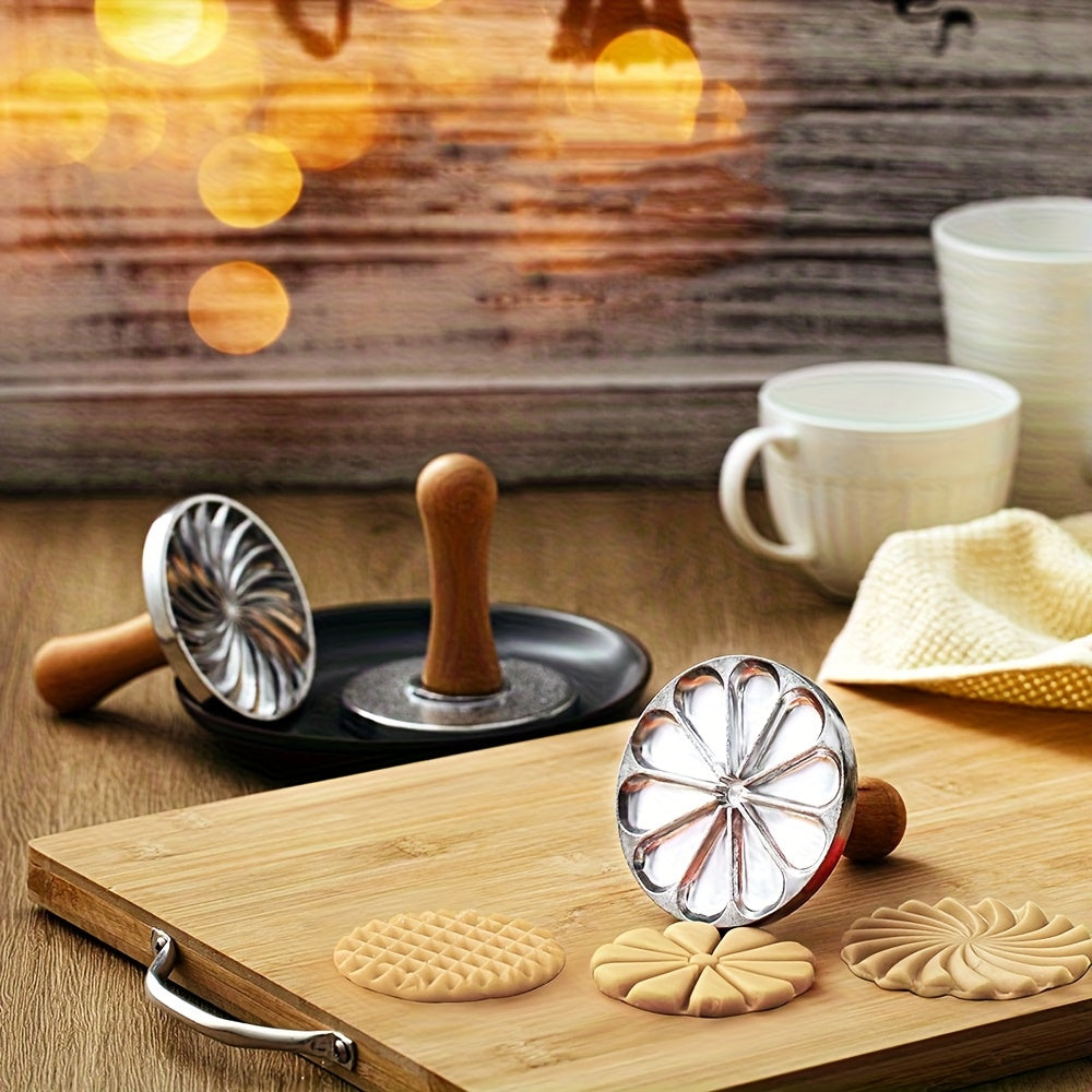 Zinc Alloy Cookie Stamp Mold with Floral Swirl Pattern - Perfect for Holiday Baking