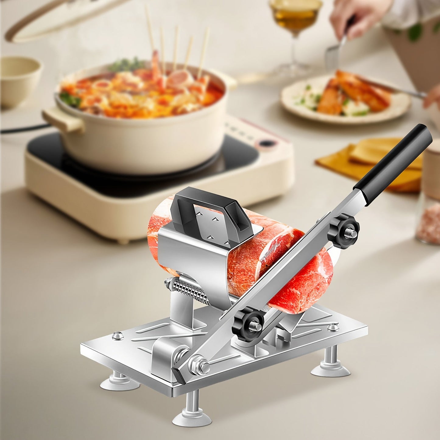Heavy-Duty Manual Meat Slicer - Adjustable Thickness & Easy-Clean Design