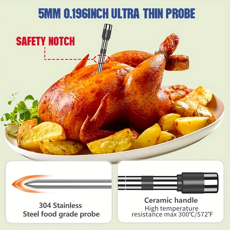 Wireless Meat Thermometer with Dual Probes and App Alerts | Long Range, Instant Read, USB Charging, Stainless Steel for BBQ, Grill, Oven, Smoker