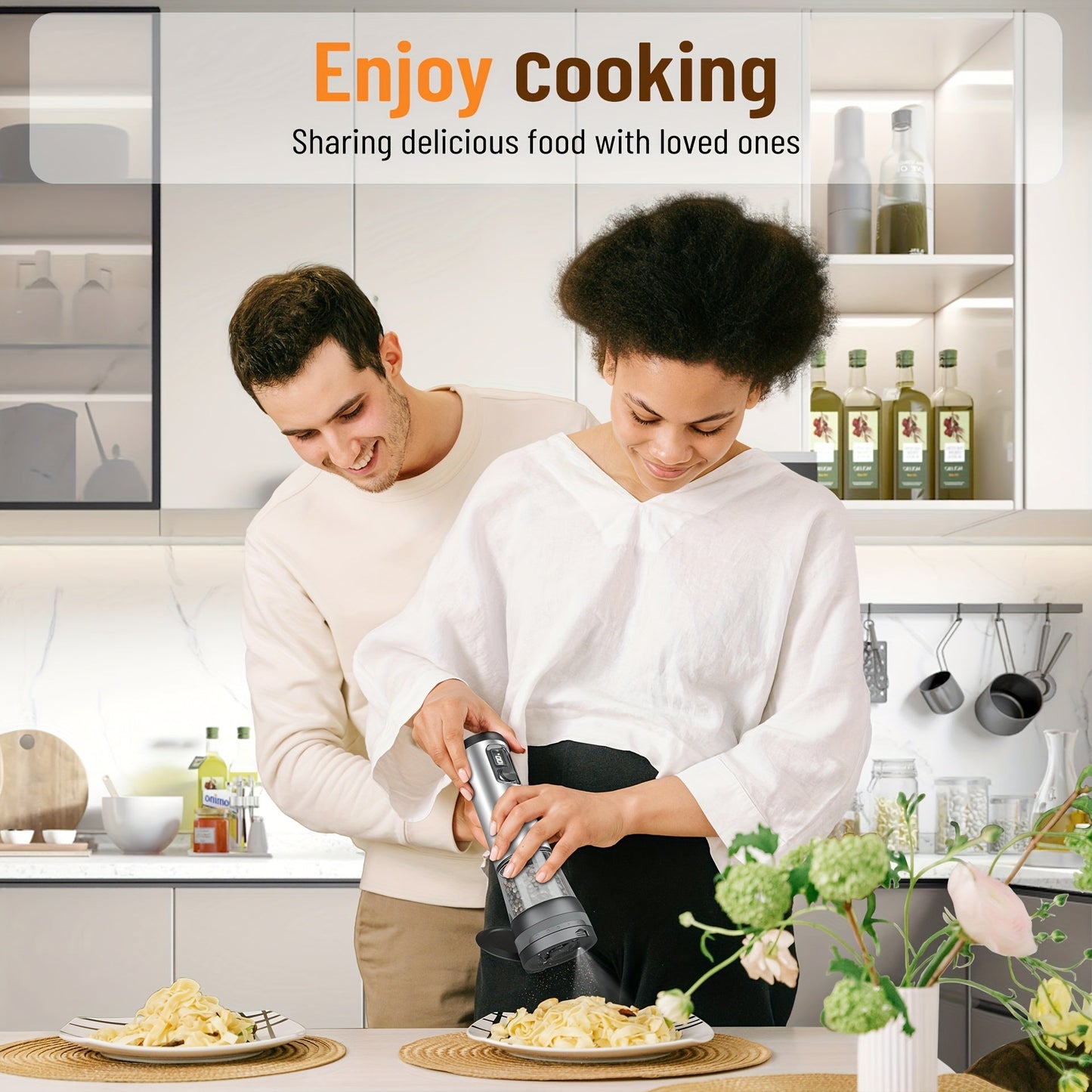 Stainless Steel Electric Pepper Salt Grinder Set with LED, USB Charging