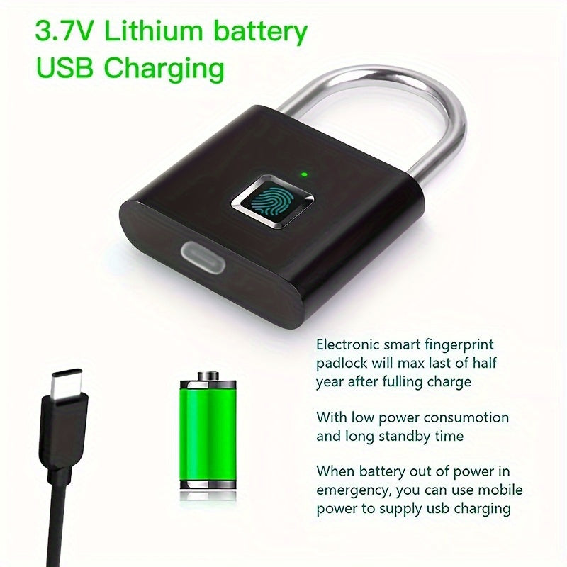 Compact Smart Fingerprint Padlock - Keyless, USB Rechargeable, Waterproof Security for Luggage & Backpacks