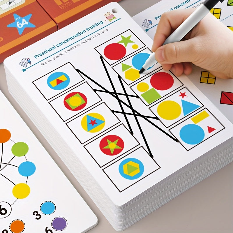 64-Page Reusable Kids Tracing Cards with Dry Erase Marker – Enhance Preschool Skills
