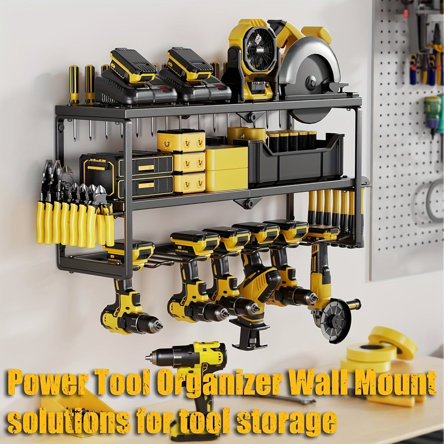 Heavy Duty Power Tool Organizer with Drill Holder & Charging Station - Ideal for Garage & Outdoor Use