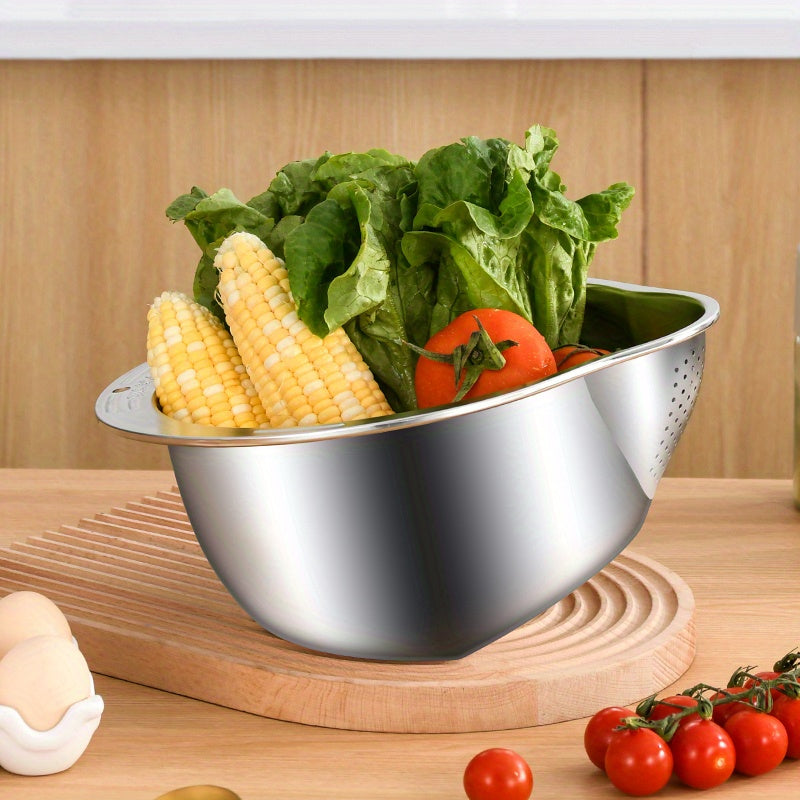 Premium 304 Stainless Steel Colander - Food-Safe Rice & Vegetable Washing Basin with Efficient Drain Basket