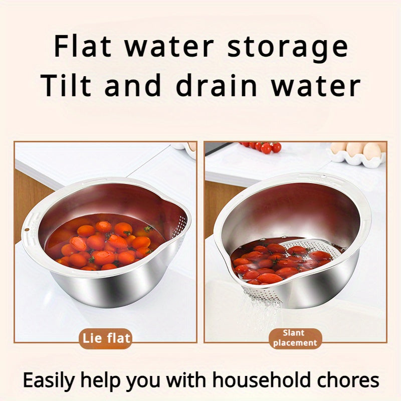 Premium 304 Stainless Steel Colander - Food-Safe Rice & Vegetable Washing Basin with Efficient Drain Basket