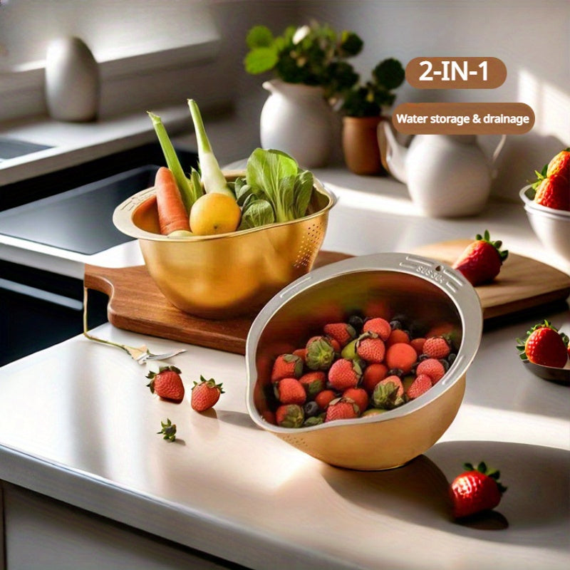 Premium 304 Stainless Steel Colander - Food-Safe Rice & Vegetable Washing Basin with Efficient Drain Basket
