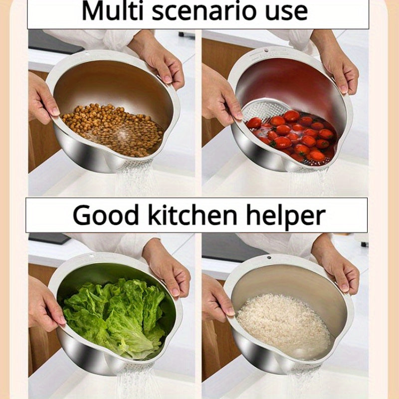 Premium 304 Stainless Steel Colander - Food-Safe Rice & Vegetable Washing Basin with Efficient Drain Basket