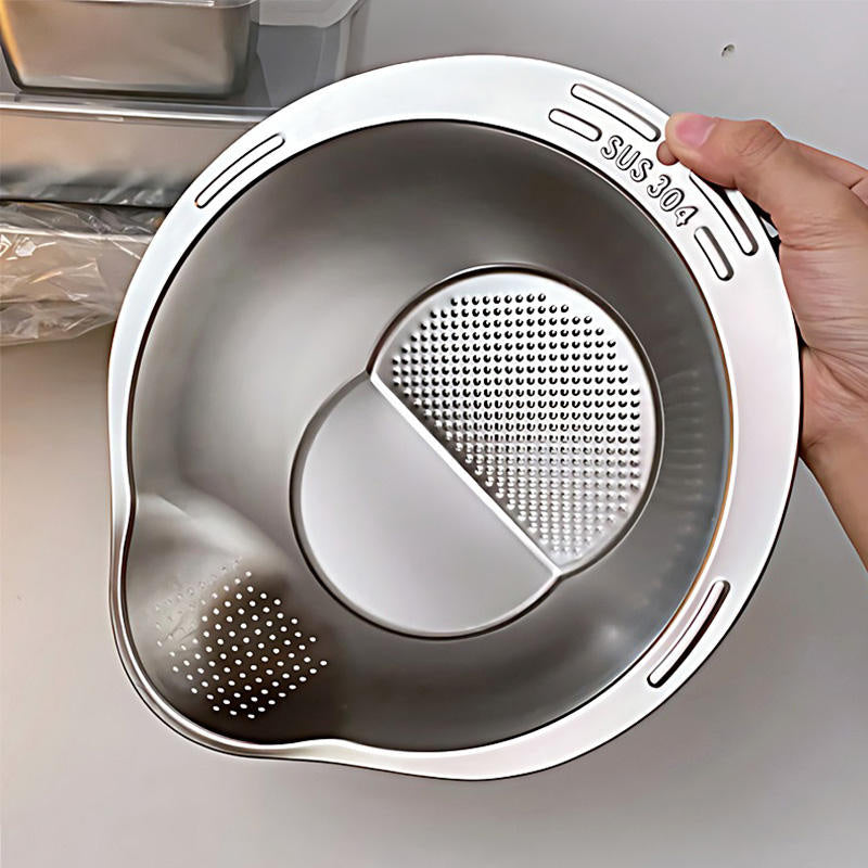 Premium 304 Stainless Steel Colander - Food-Safe Rice & Vegetable Washing Basin with Efficient Drain Basket