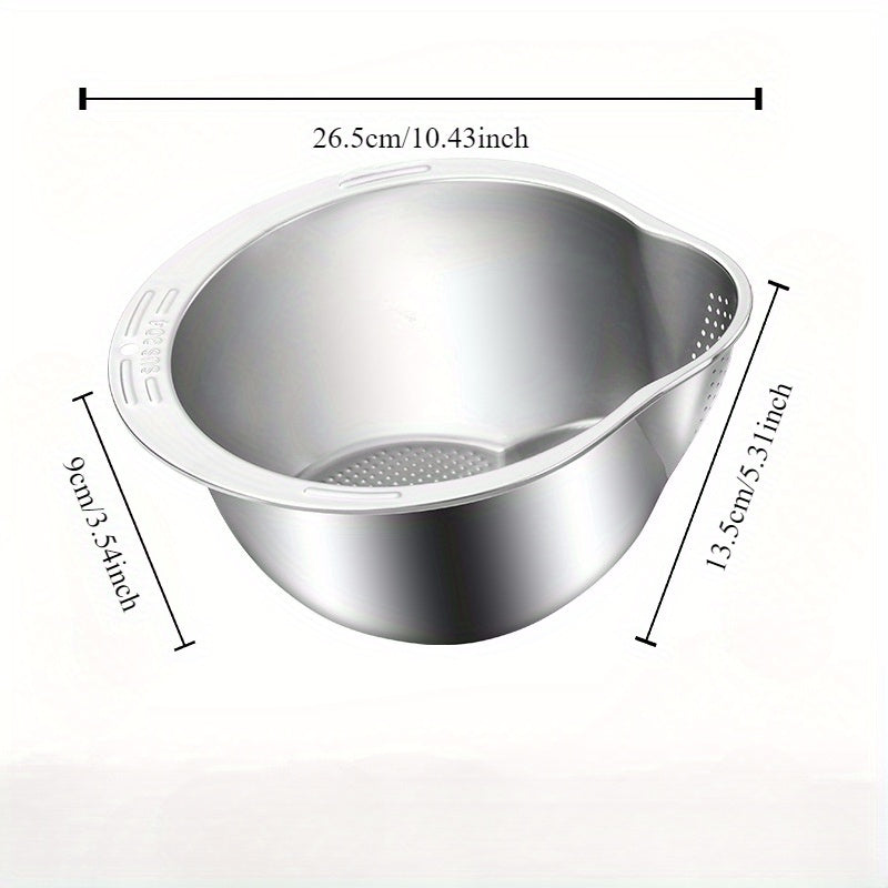 Premium 304 Stainless Steel Colander - Food-Safe Rice & Vegetable Washing Basin with Efficient Drain Basket
