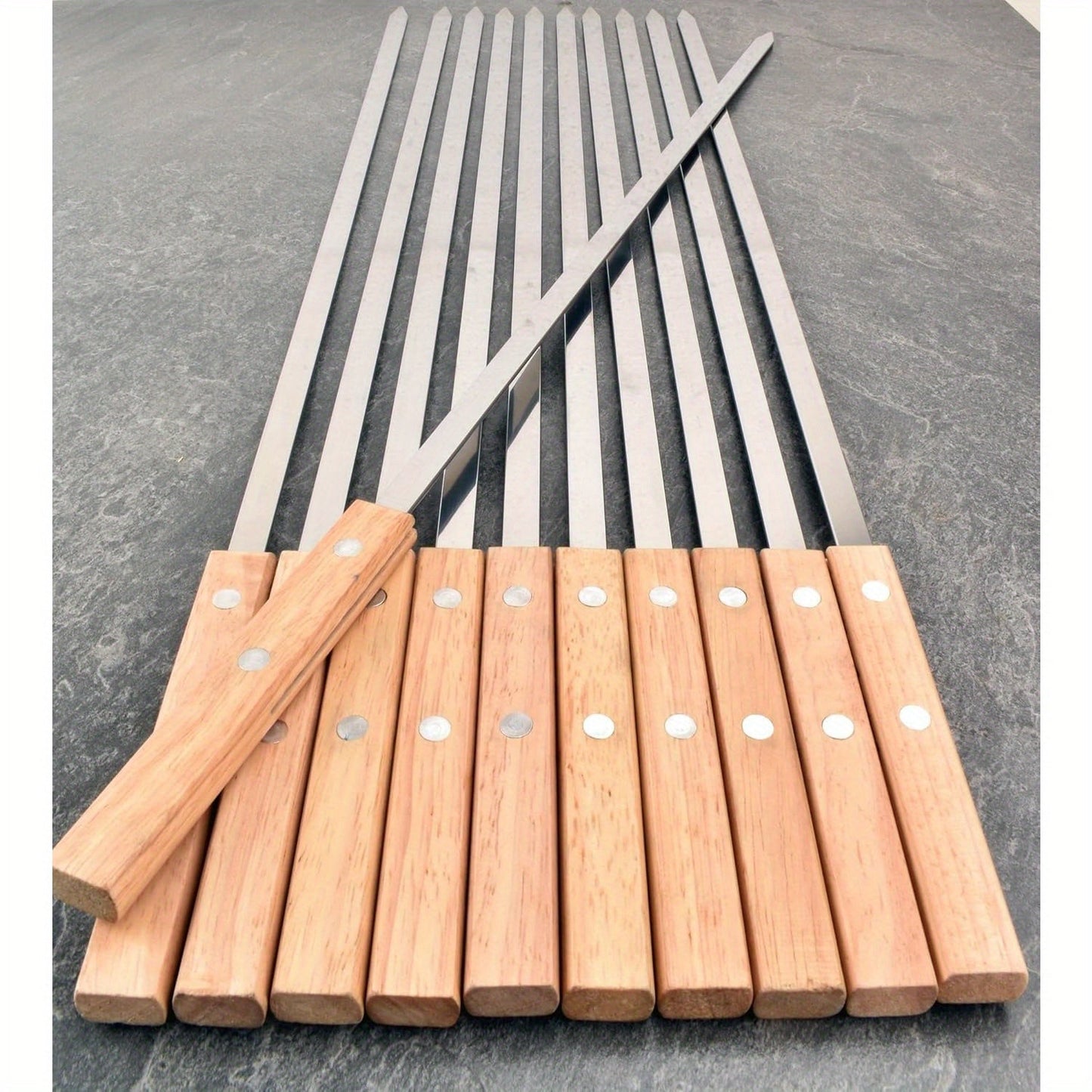 Heavy Duty Stainless Steel BBQ Skewers with Wooden Handles | Durable Outdoor Grill Utensils