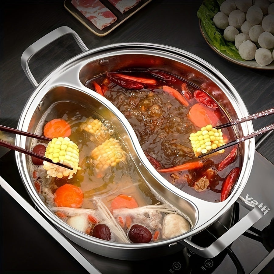 12.2-inch Dual Flavor Stainless Steel Hot Pot - Mandarin Duck Design for Induction Cookers