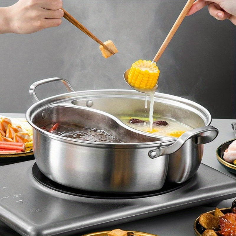 12.2-inch Dual Flavor Stainless Steel Hot Pot - Mandarin Duck Design for Induction Cookers