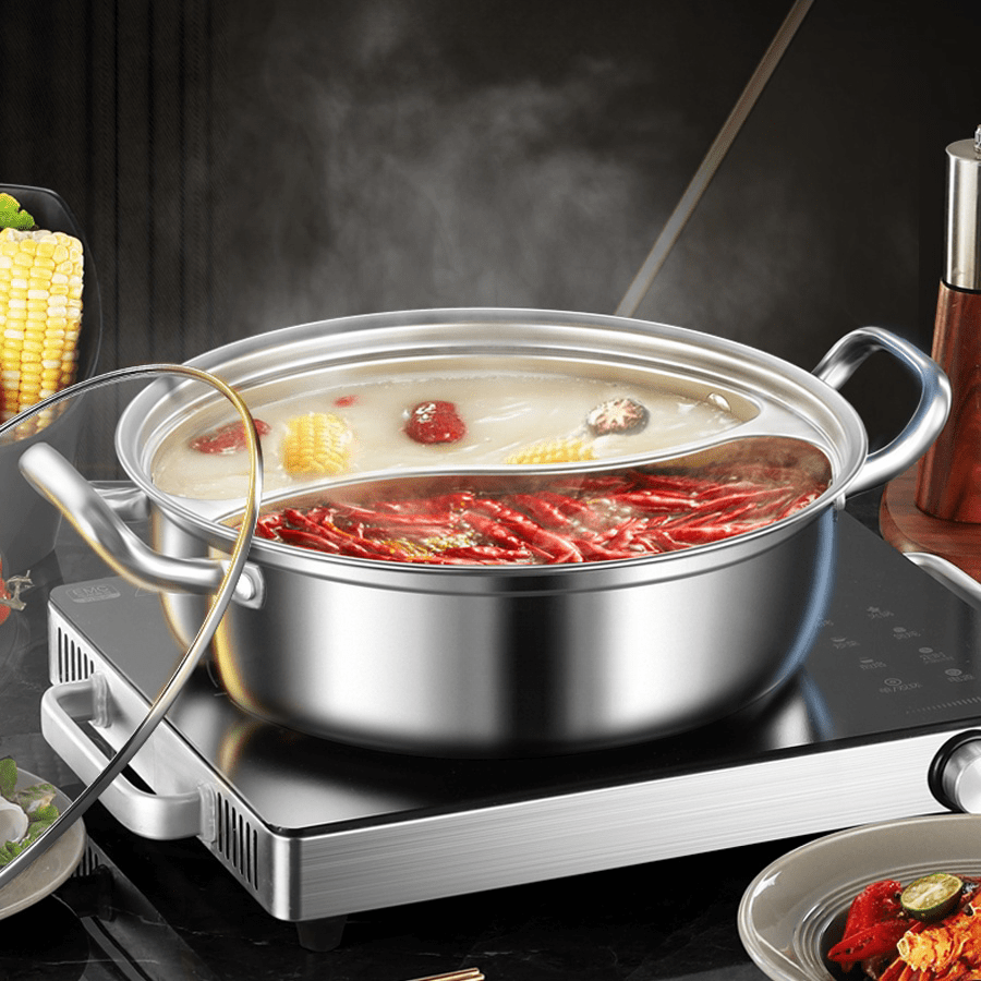 12.2-inch Dual Flavor Stainless Steel Hot Pot - Mandarin Duck Design for Induction Cookers