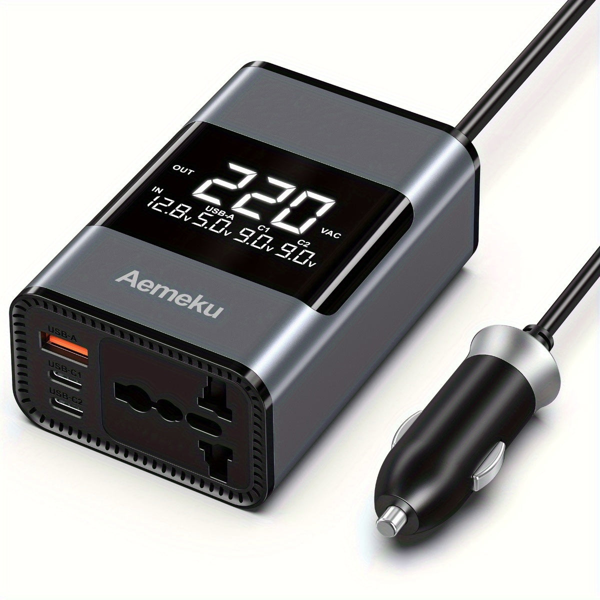Aemeku 200W Mini Car Inverter - 12V/24V to 220V, Universal Socket, PD & USB Ports