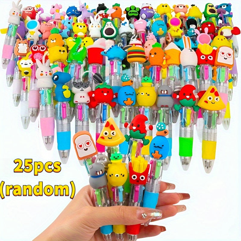 25pcs Four-Color Ballpoint Pens - Vibrant Inks, Fun Patterns, Perfect for Gifts & Classroom Use