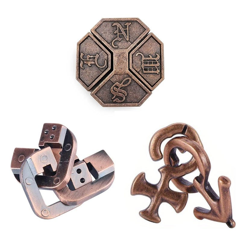 3pcs Metal Puzzle Set - Unlock Toy Brain Teasers for All Ages - Perfect for Gifts & Parties