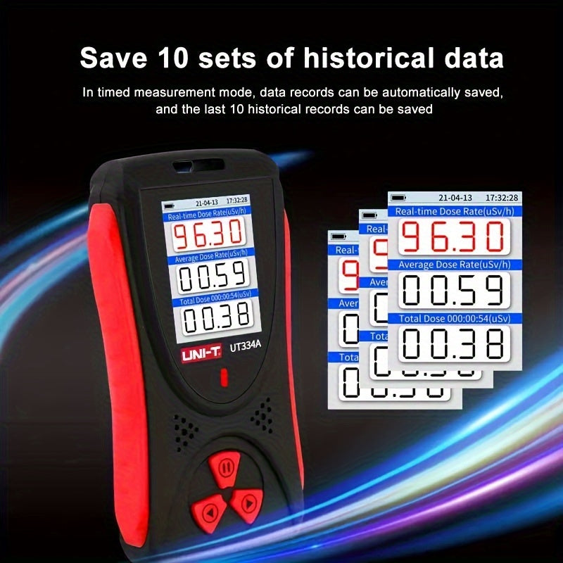 Rechargeable UNI-T UT334A Digital Nuclear Radiation Detector – Portable GM Geiger Counter for Β-Γ X-Rays with LCD Display