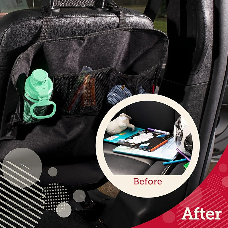 Black Car Seat Back Protector with Child Kick Guard and Storage