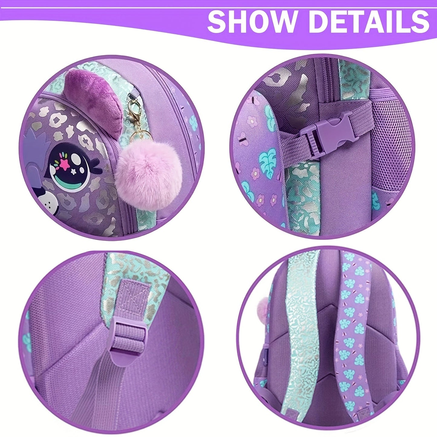 3pcs Rolling Backpack for Girls - School Bag with Wheels & Lunch Bag - Student Luggage & Bookbag Set