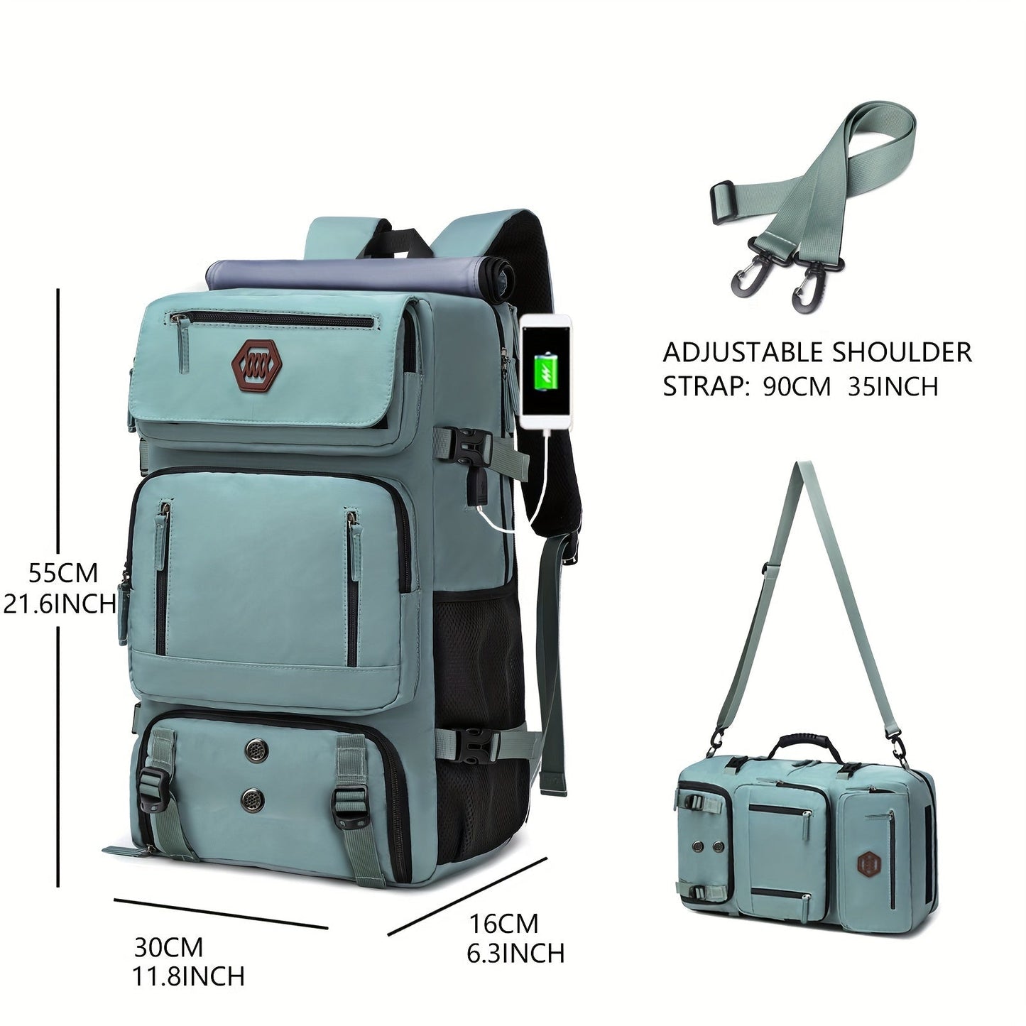 50L Large Capacity Travel Backpack with USB Charging - Unisex, Multi-Functional, Sports Style
