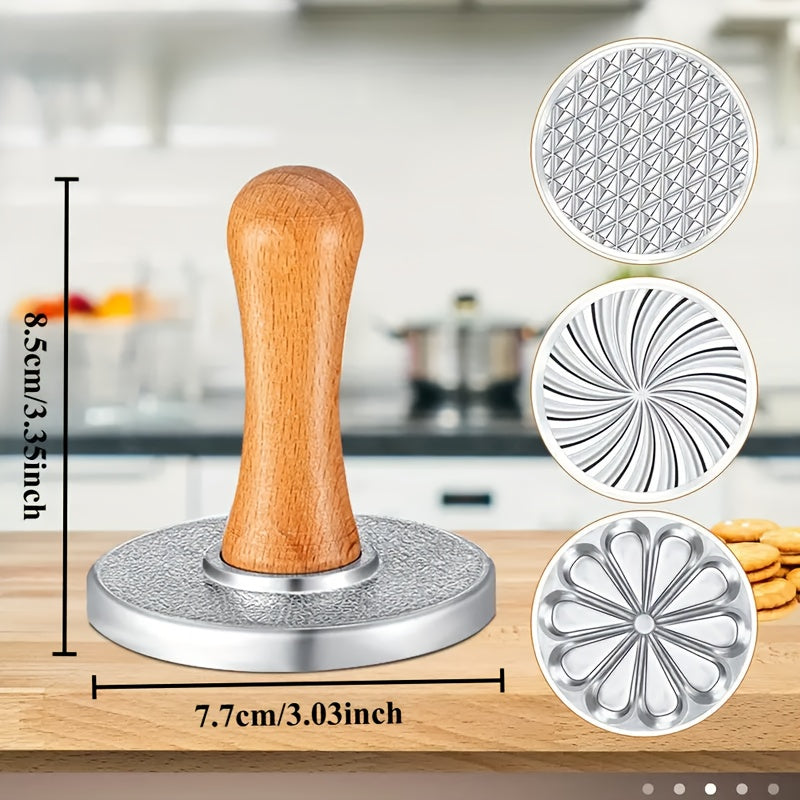 Zinc Alloy Cookie Stamp Mold with Floral Swirl Pattern - Perfect for Holiday Baking