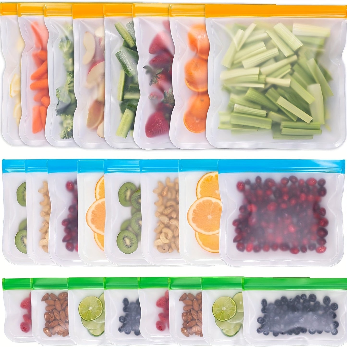 10pcs Reusable Silicone Food Storage Bags - Leakproof Zippered Containers for Freshness