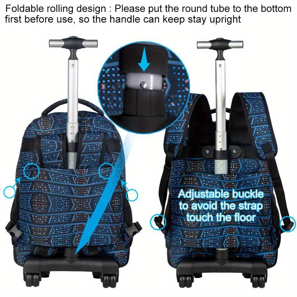 3pcs Rolling Backpack for Girls - 21 inch Foldable Wheeled School Bag Set