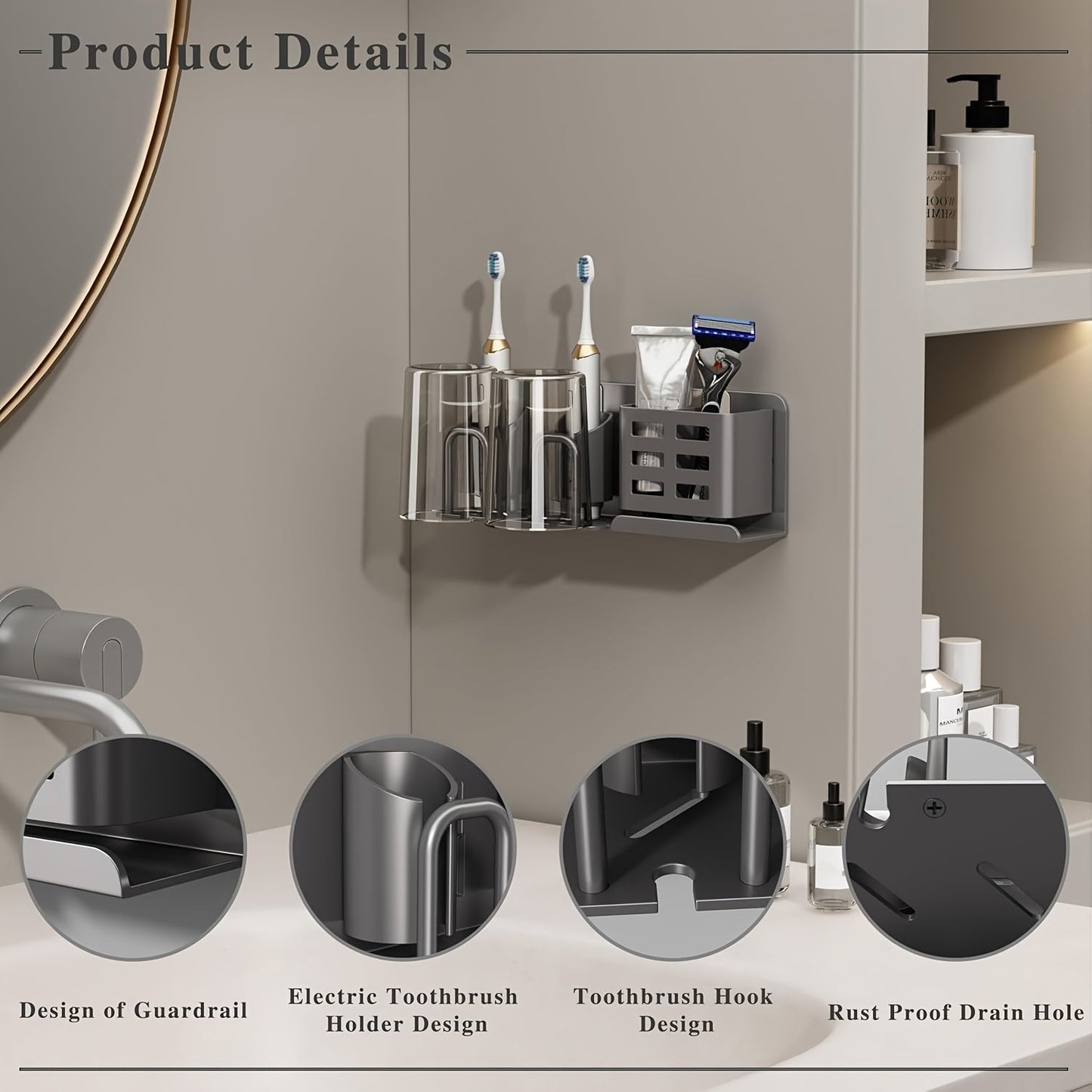 Wall Mountable Aluminum Electric Toothbrush & Razor Holder for Bathrooms - No Electricity Needed