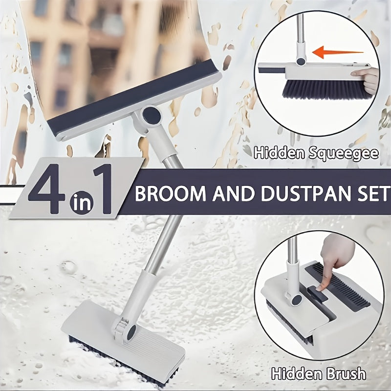 4-In-1 Foldable Broom And Dustpan Set - Compact Design for Easy Home Cleaning