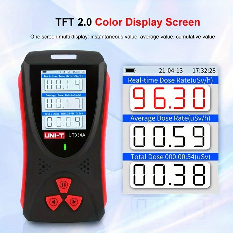 Rechargeable UNI-T UT334A Digital Nuclear Radiation Detector – Portable GM Geiger Counter for Β-Γ X-Rays with LCD Display