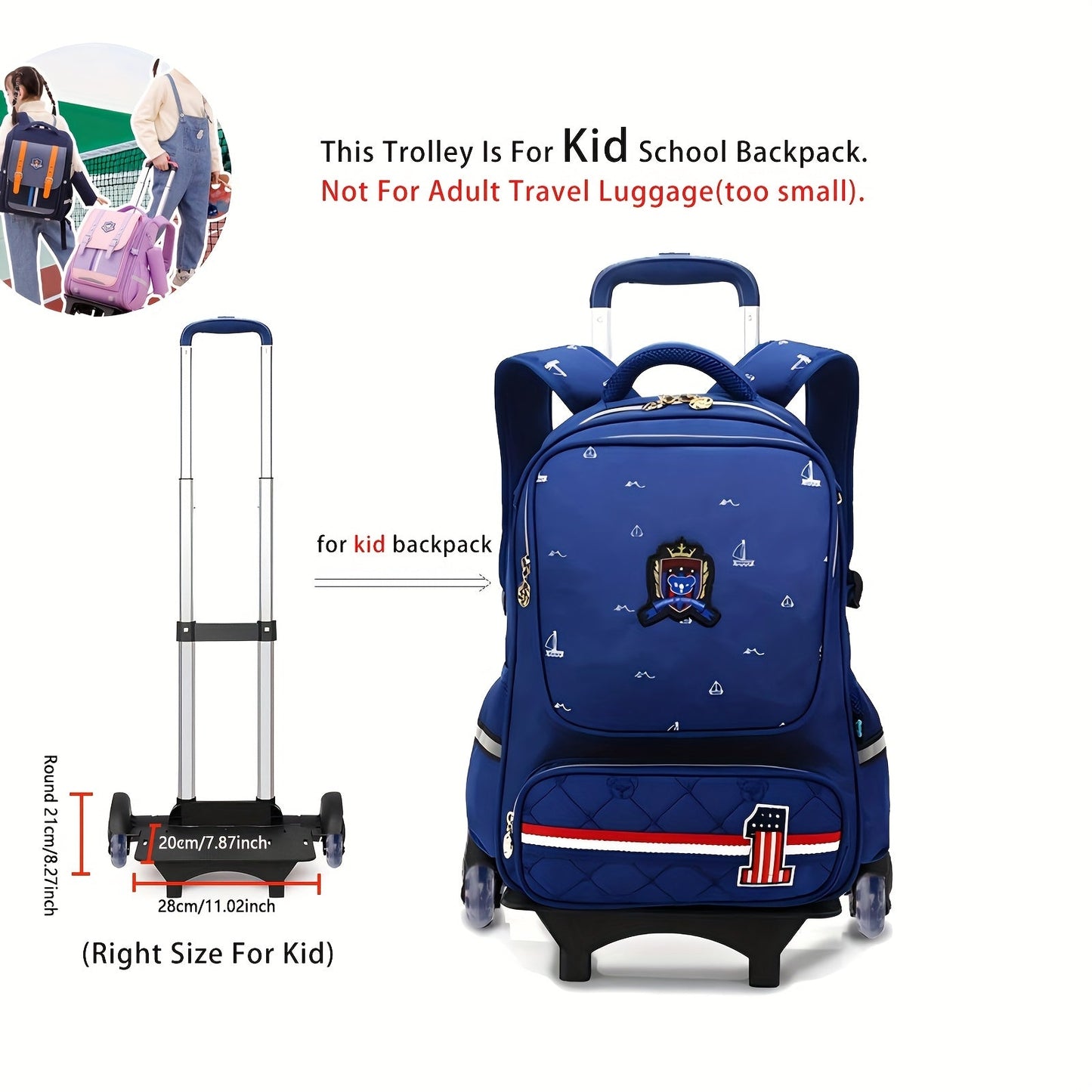 6-Wheel Retractable Trolley Backpack - Foldable & Portable with Rubber Wheels
