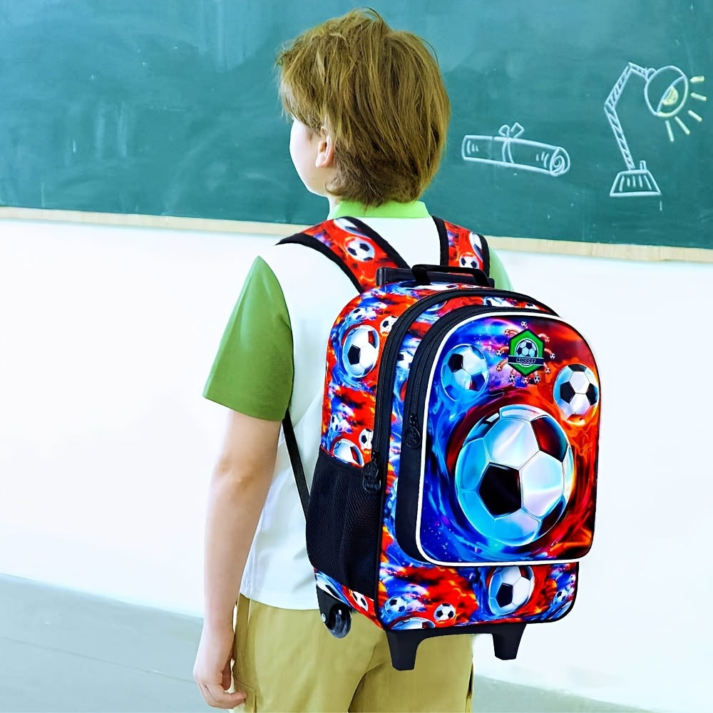 3pcs Rolling Backpack for Kids - Boys Wheeled School Bag with Lunch Bag
