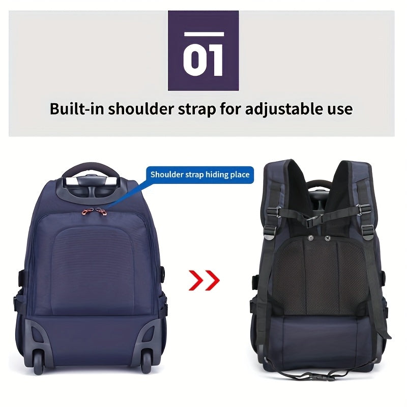 Black Oxford Fabric Convertible Backpack with Wheels - Business Travel & College Essential