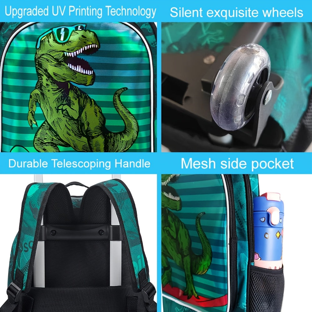 3pcs Rolling Backpack for Boys with Adjustable Straps and Roller Wheels