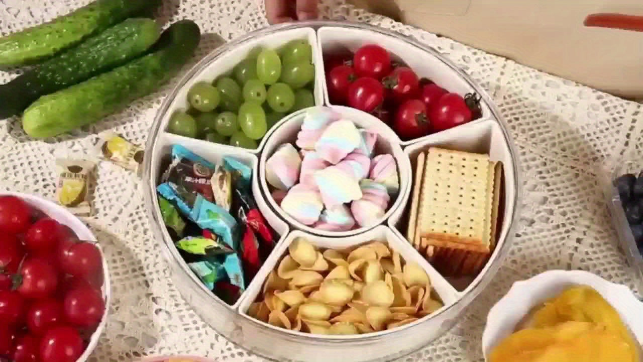 1pc Rotating Snack Tray with Lid | Round Plastic Food Storage Organizer | Ideal for Holidays & Parties