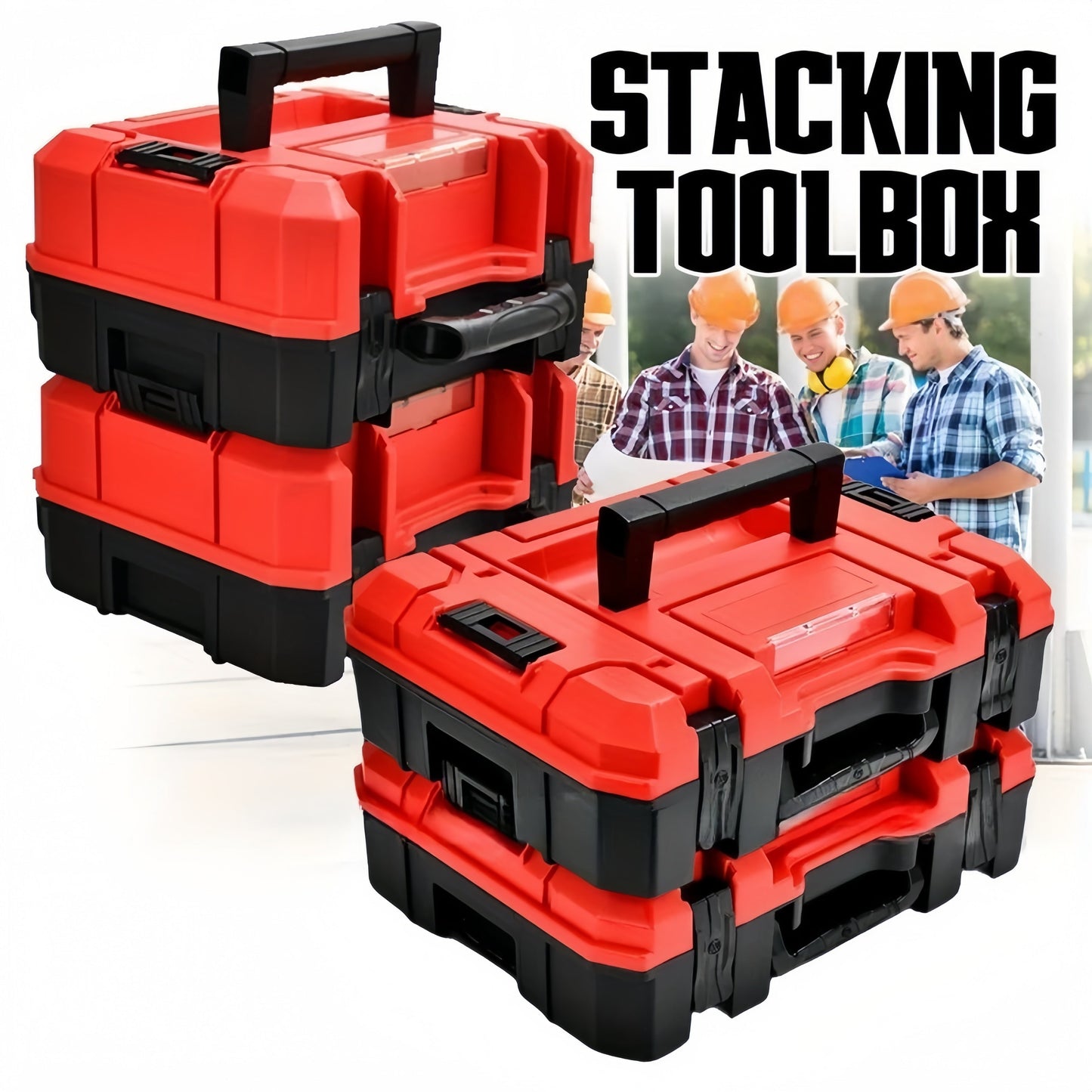ITECHJOY Durable Plastic Toolbox - Stackable, Multi-Compartment Organizer for Electricians & Carpenters