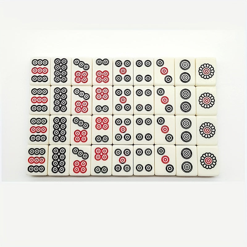 144pcs White Compact Mahjong Set with Elegant Floral & Geometric Designs for Travel & Family Fun