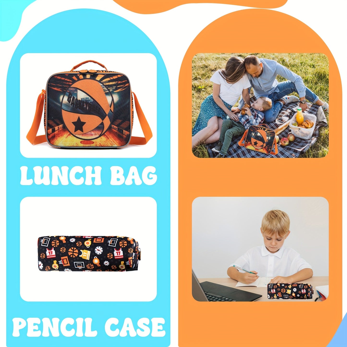 3pcs Kids Rolling Backpack Set 16.5" - Wheeled Travel Luggage for Boys